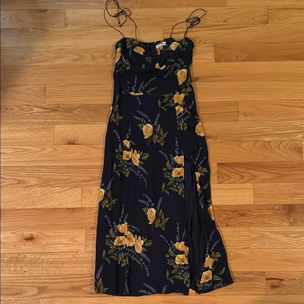 Reformation Floral Juliette Dress - navy and Yellow